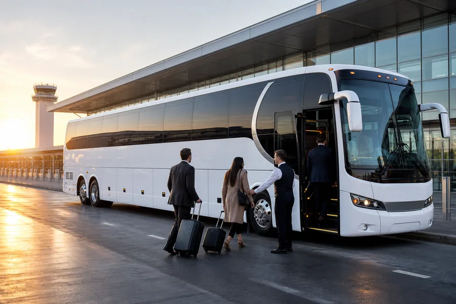 Coach at airport terminal for transfers