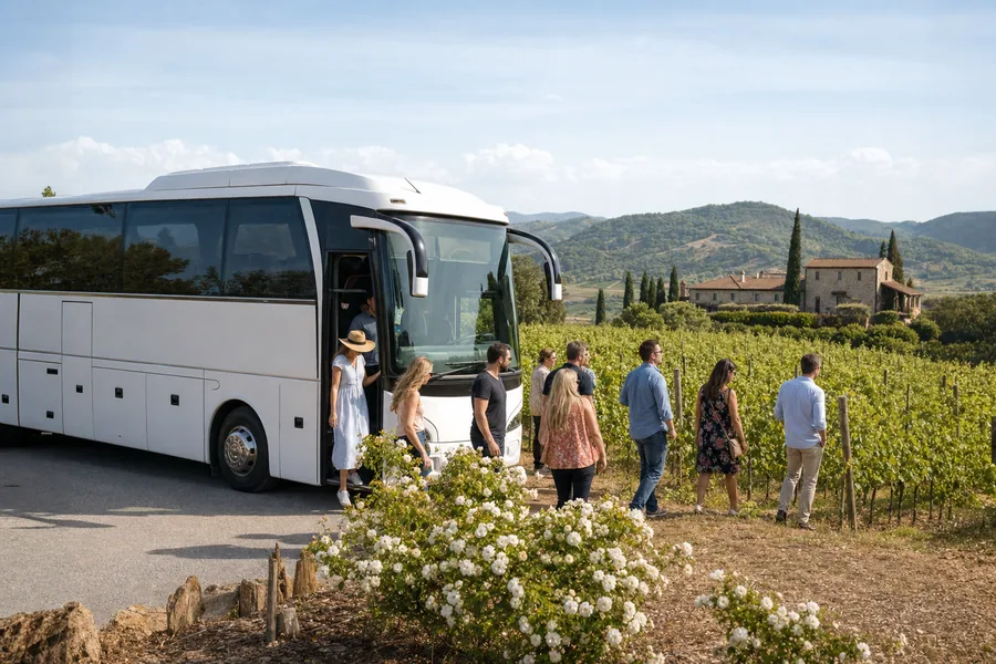 Wine tour group with a chauffeured coach